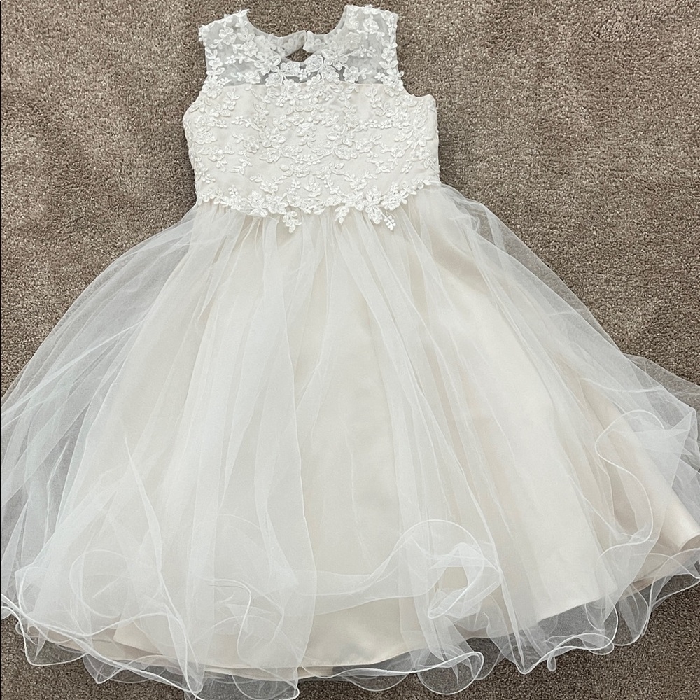 Joan Calabrese Ivory Lace and Tulle Kids Dress